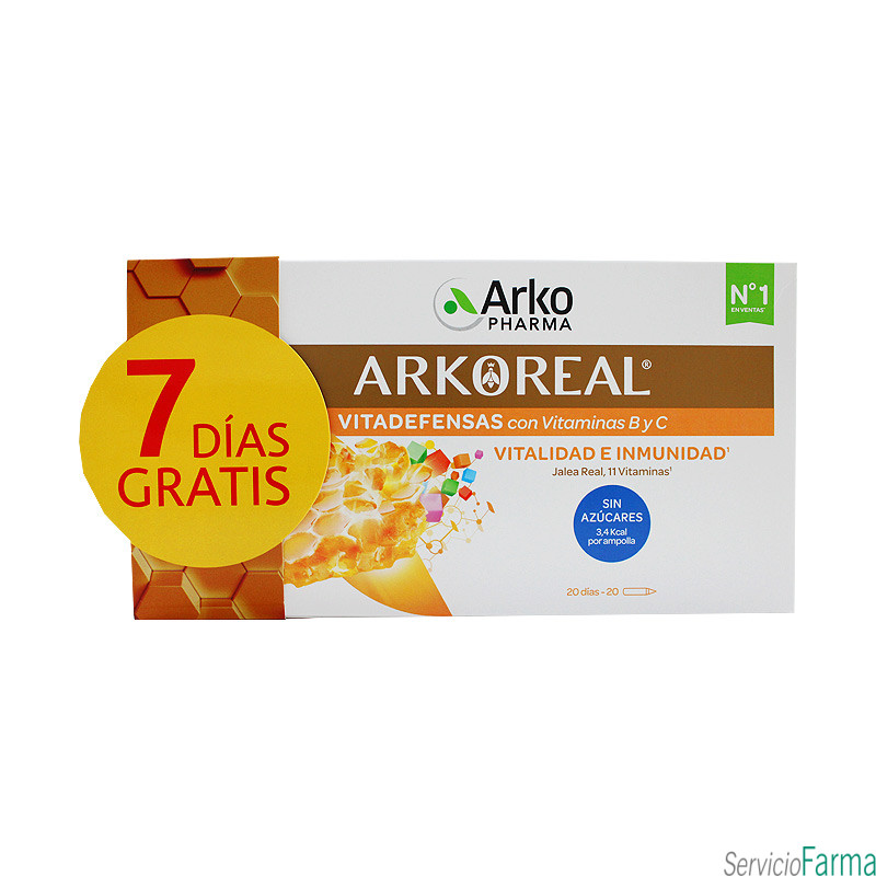 Arkoreal Jalea Real Vitadefensas Sin azúcares Vitalidad e inmunidad 20 ampollas Arkopharma 