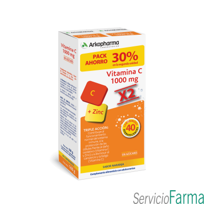 Duplo Arkovital Vitamina C + Zinc 2 x 20 Comprimidos Efervescentes