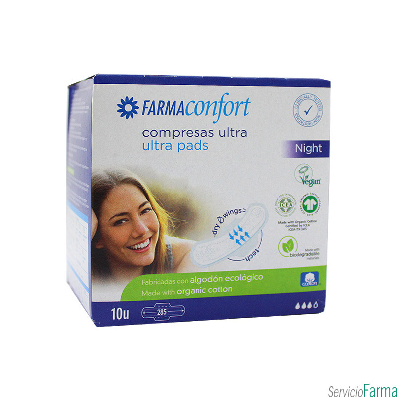 FarmaConfort Compresas Ultra noche Algodón 10 uds