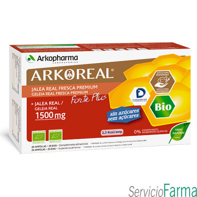 Arkoreal Jalea Real Fresca BIO Forte Plus Sin Azúcar 1500 mg 20 ampollas Arkopharma 