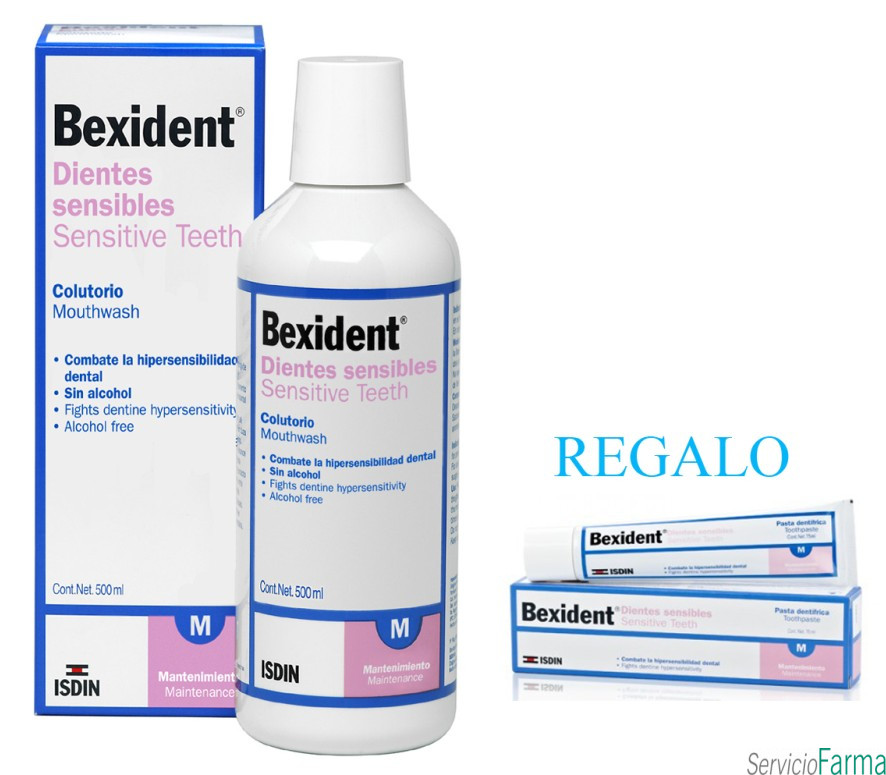 Bexident dentes sensíveis colutório 500 ml + regalo Bexident dentes sensíveis pasta 25 ml