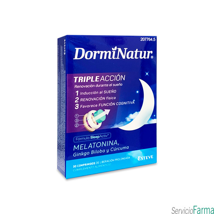 Dorminatur Triple acción Melatonina, Ginkgo biloba y cúrcuma 30 comprimidos