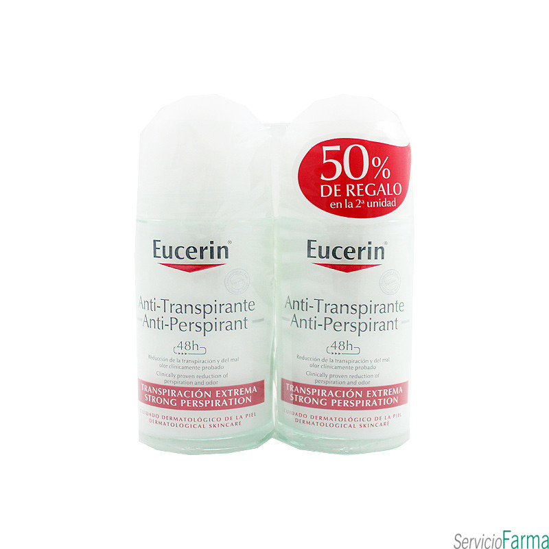 Duplo Eucerin desodorante anti-transpirante 48 horas roll-on 2 x 50ml