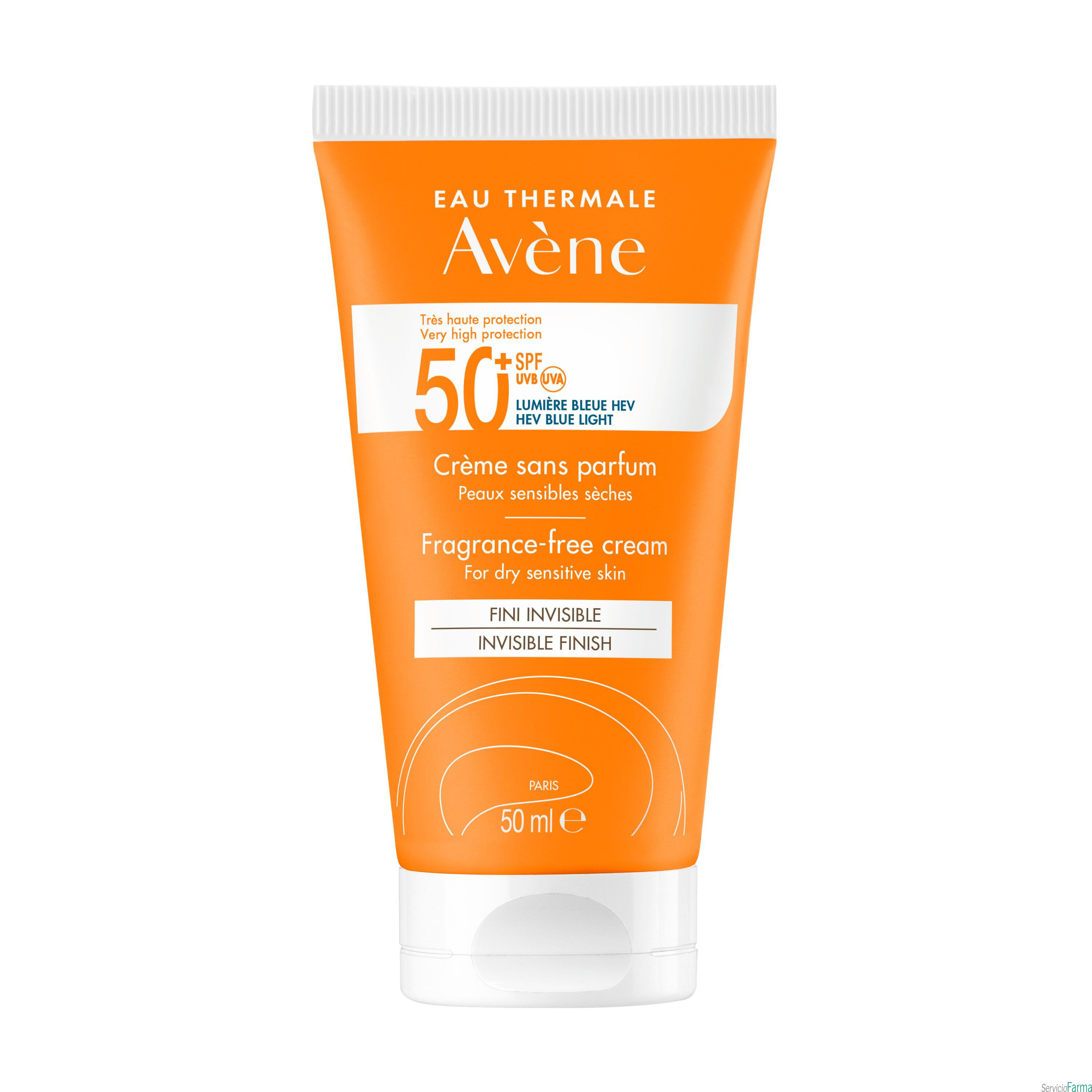 Avene Solar Crema Pieles secas SIN PERFUME SPF50+ 50 ml