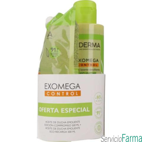 PACK Aderma Exomega Control  Aceite de ducha emoliente + Aceite Eco recarga 500 ml