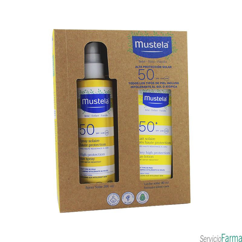 PACK Mustela Solares Spray 200 ml + Leche cara 40 ml